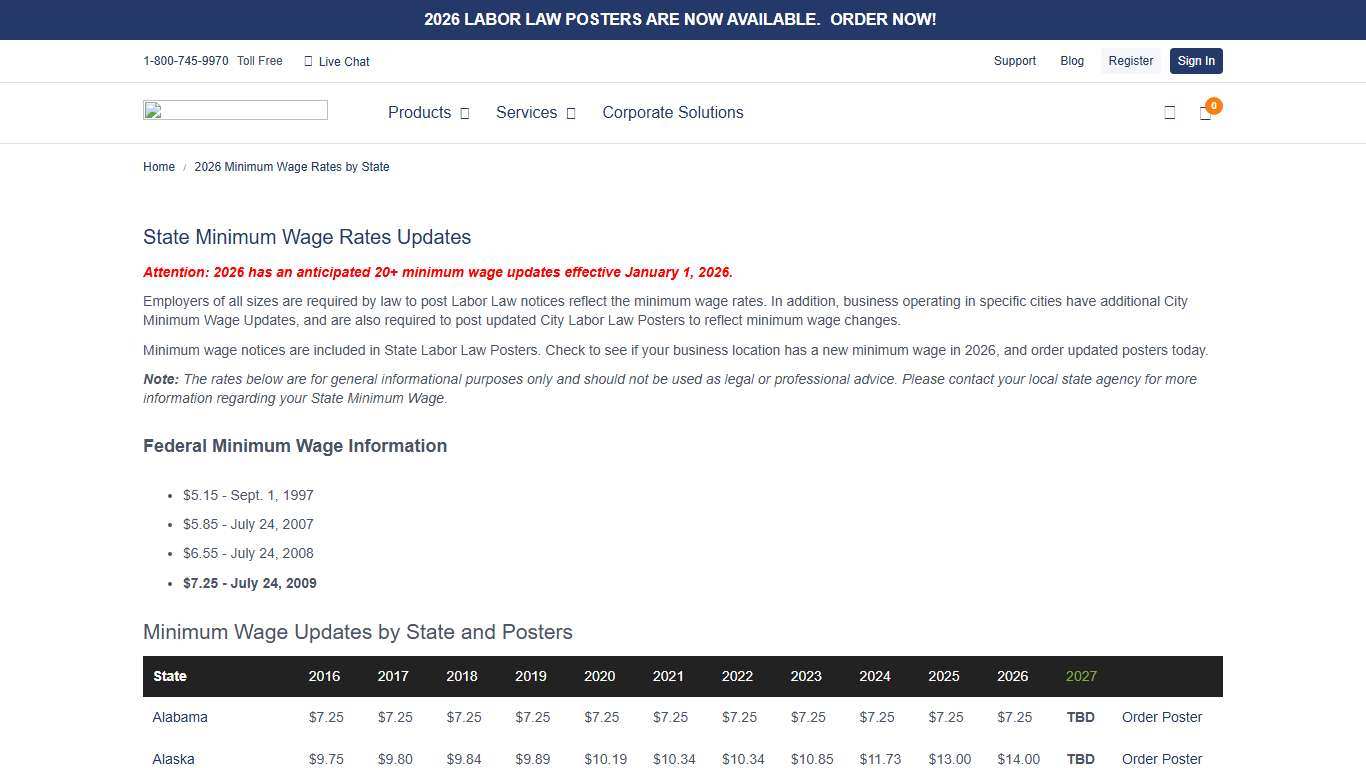 2026 Minimum Wage Rates by State